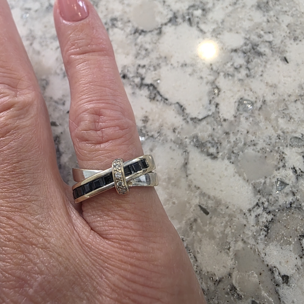 Guy Laroche Sapphire and Diamond Cross-Over Ring in 18K White Gold